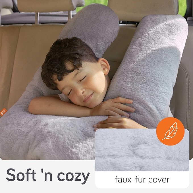 Baby Uma Car Pillow for Kids - Soft 'n Cozy U-Shaped Kids Travel Pillow, Machine Washable Cover & PP Cotton Filling, Car Seat Head Support Toddler, Neck Pillows for Travel (Gray)