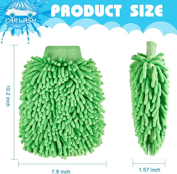 Toulite 16 Pcs Car Wash Mitt Chenille Microfiber Wash Mitt Double Sided Glove Cleaning Drying Mitts (7.48 x 10.24 Inch,Bright Colors)