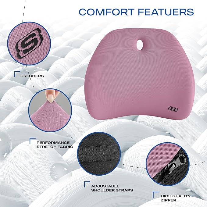 Skechers Lumbar Support Pillow for Office Chair,Memory Foam Lumbar Pillow,Lower Back Pain Relief Lumbar Pillow,Ergonomic Design Back Support Pillow for Office Chair,Car,Home,Travel,Purple