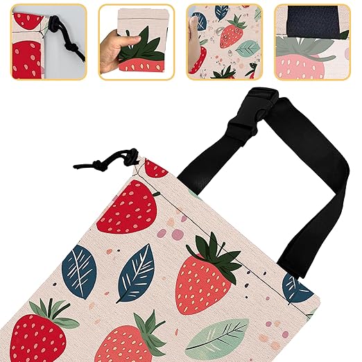 Cartoon Strawberry Car Garbage Bag, Small Car Trash Bag Hanging,Drawstring Car Garbage Bag with Adjustable Buckle for Car Back Seat,SUVs,Camping,Road Trips