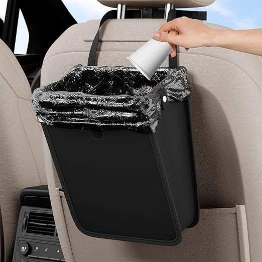Car Trash Can,Hanging Foldable Closure Design Mini Car Organizer and Storage Bag CarGarbage Can for The Back/Front/Console with 36pcs Disposable Black Trash Bags