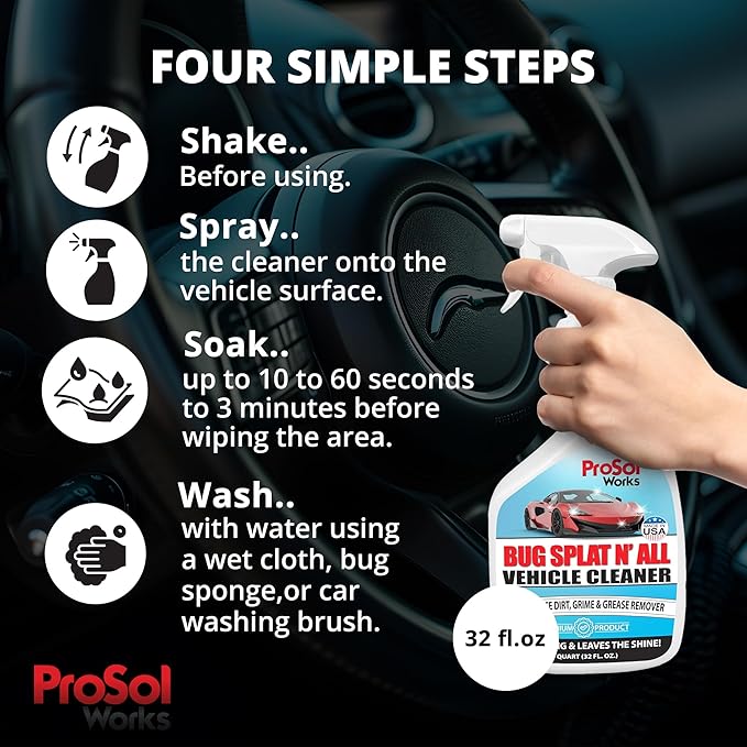 Bug Splat N' All Multi Purpose Cleaner for Vehicle 32 fl oz - Vehicle Cleaner Spray for Bug Splatter, Road Grime, Tar, Bird Droppings & More - Car Cleaner for All Vehicle Types - Safe on All Surfaces