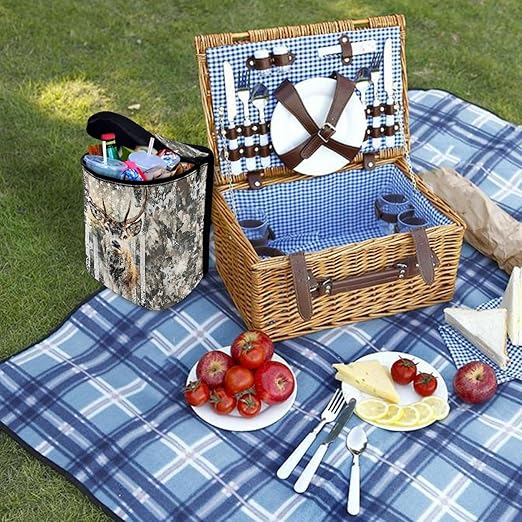 Camo Deer Car Trash Can with Lid USA Flag Car Garage Bag Automotive Garbage Can Reusable Auto Accessories Interior Organizer with Adjustable Straps