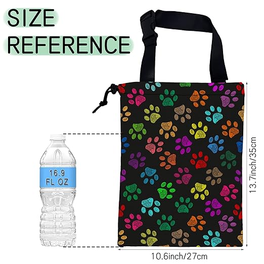 Colorful Paw Prints Car Trash Bag,Hanging Drawstring Car Garbage Bag,Waterproof Canvas Car Back Seat Organizer with Adjustable Buckle,for Vehicles,SUVs,Camping,Road Trips