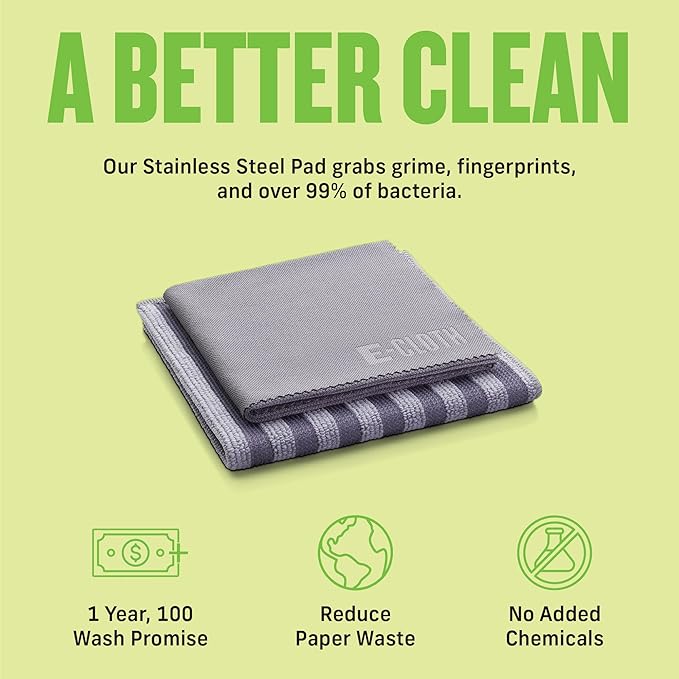 E-Cloth Stainless Steel Microfiber Cleaning Cloth Kit - Stainless Steel Cleaner for Appliances, Oven, Stove, & More - Microfiber Towels for Cars - Reusable Cloths for Cleaning