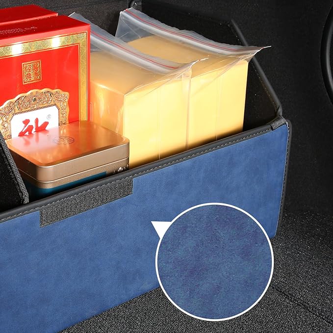 Trunk Organizer for Jeep Grand Cherokee 2021-2025 - Blue Alcantara Leather Storage Box, Tailored Precision, Maximize Your Storage, Large Foldable Trunk Organizer Boxs with 3 Compartment