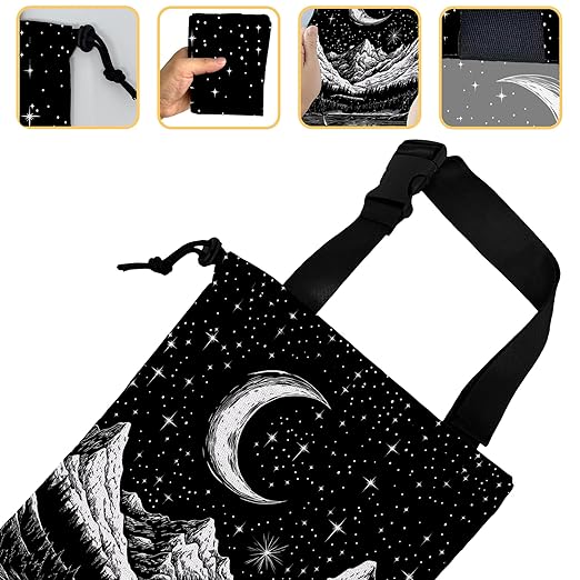 Moon and Lake River Car Garbage Bag,Mountain Night Sky Small Car Trash Bag Hanging Back of Seat,Drawstring Car Trash Bag with Adjustable Buckle,Car Accessories for Camping Travelling