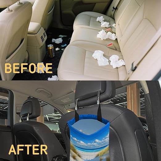 Summer Beach Car Garbage Bag, Compact 5.1L Canvas Trash Can with Drawstring Closure, Perfect for Cars, SUVs, RVs, and More