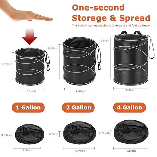 Ginsco 2Packs 2 Gallons New Leakproof Car Trash Can, Compact Trash Can Pop-up Collapsible Hanging Car Trash Bin with Hook and Loop, Waterproof PEVA Liner Open-Top Garbage Can for Cars Home Office