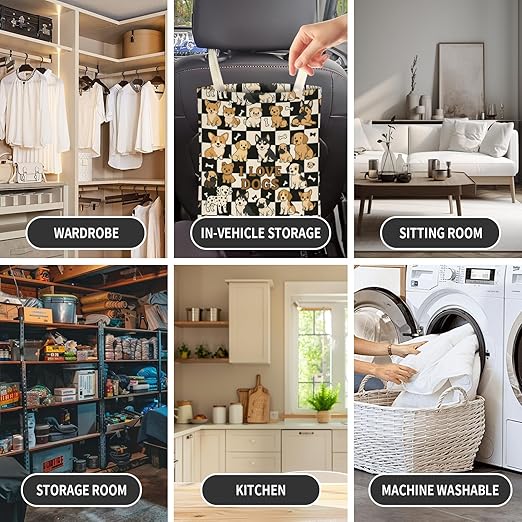 Cute Car Trash Can, Hanging Canvas Car Back Seat Organizer and Storage Bag, Funny Car Trash Bag for Travelling, Outdoor Cute Dogs