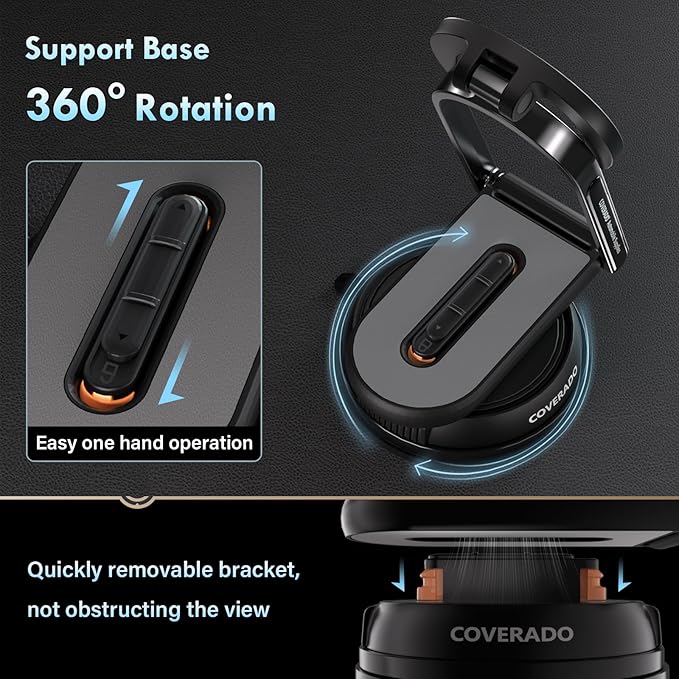 Coverado for Magsafe Car Mount, Magnetic Car Phone Holder, 360° Rotation Strong Magnet Car Phone Mount Dash Cell Phone Holders for Your Car, Suction Cup Phone Mount for iPhone 17/16/15/14/13/12
