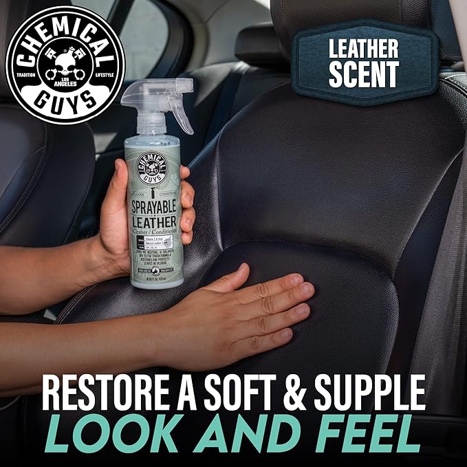 Chemical Guys SPI_103_1602 Sprayable Leather Cleaner and Conditioner in One for Car Interiors, Apparel, and More (Works on Natural, Synthetic, Pleather, and More) Leather Scent, (2 Pack) 16 fl oz