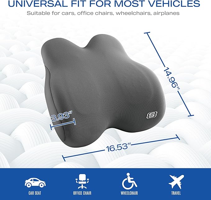 Skechers Memory Foam Lumbar Pillow,Lumbar Support Pillow for Office, Chair Lower Back Pain Relief Lumbar Pillow, Ergonomic Design Back Support Pillow for Office Chair, Car, Home, Travel,Gray