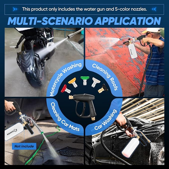 Saker High Pressure Washer Gun with 5 Color Quick Connect Power Washer Sprayer Nozzles,Only Compatible with High-Pressure Water Pipes of M22-14mm Diameter