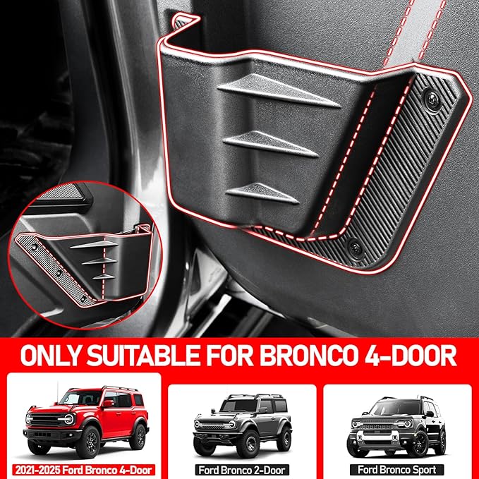 4PCS Front and Rear Door Storage Pockets Compatible for Ford Bronco Accessories 2025,Side Cup Holder Fit Bronco 4-Door 2021 2022 2023 2024,Interior Organizer Box Accessories,4PCS Black