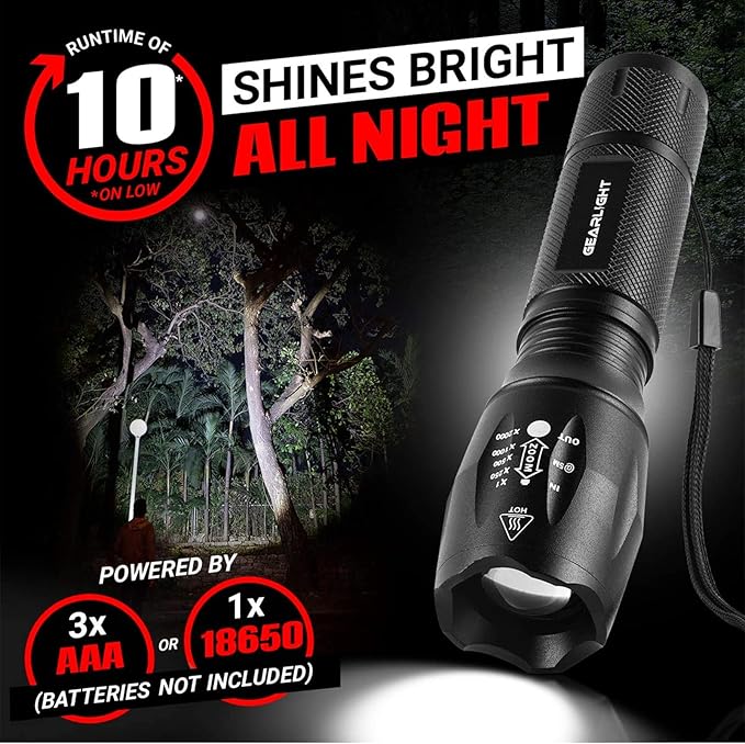 LED Flashlight High Lumens, Mini Tactical LED Flashlight 2 Pack, 5 Modes Zoomable Beam, Battery Powered (Batteries Not Included) for Camping, Hunting, Home & Emergency, Compact Small LED Flashlight
