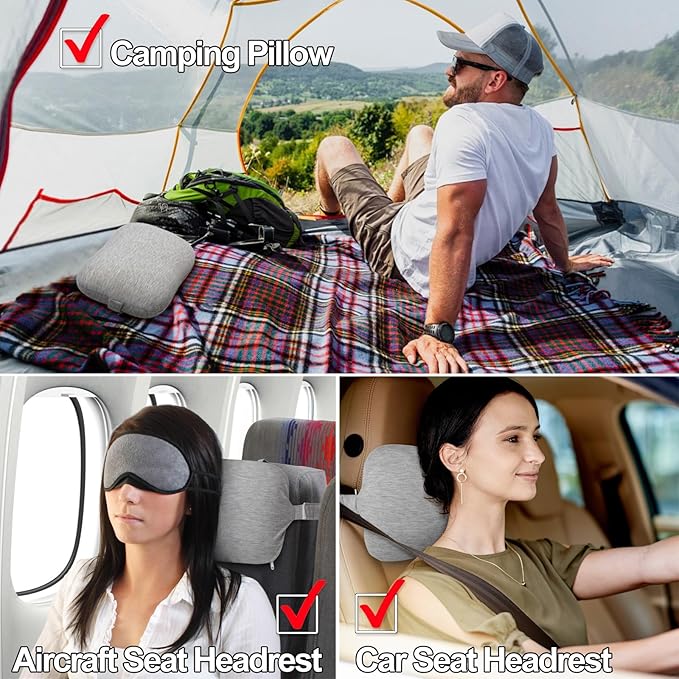 Love&go Portable Small Travel Pillow, Made with Soft Memory Foam Pillow and Breathable Cover, for Backpacking Hiking, Camping, Airplane and Car Trip (Gray)