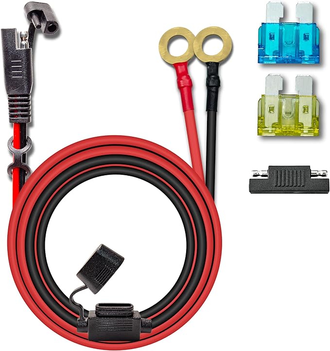 10AWG 10FT Charger Cable, SAE to O Ring Terminal Quick Disconnect Harness, 2 Pin SAE Connectors Extension Cables Cord with 15& 20A Fuse and 1 Reverse Plug for Car, Motorcycle, Solar Panel