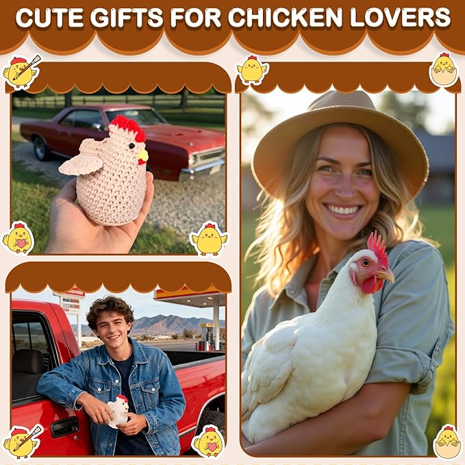 Soulchen 2 Pcs Handmade Crochet Car Air Freshener Cute Chicken Air Freshener Crochet Chicken Car Accessories Rearview Mirror Hanging Accessories for Automotive Interior Home Office Decor, Brown White