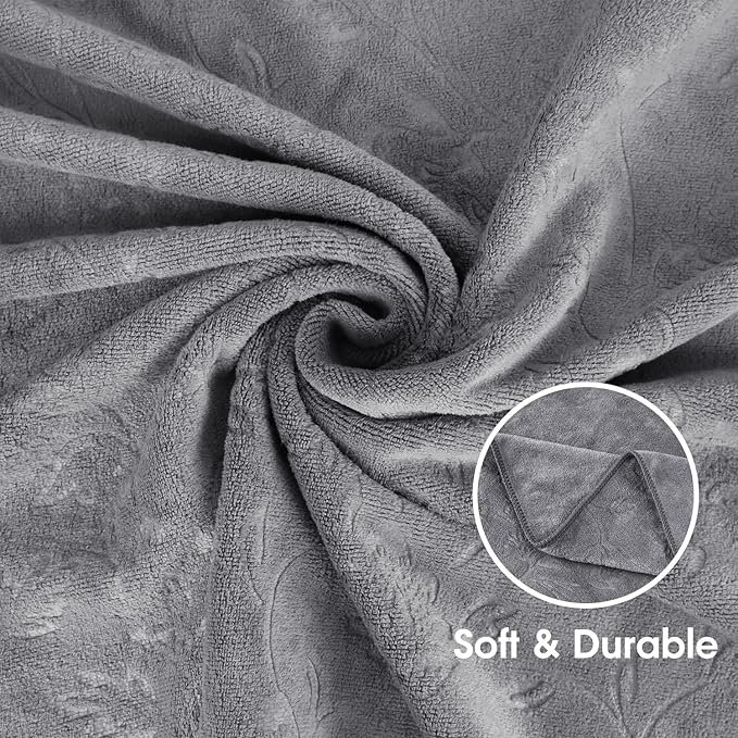 JML Pack of 2 Large Bath Towels Set, Oversized Microfiber Towel for Body, 30" x 60", Fast Drying, Soft Super Absorbent for Yoga, Gym,Spa, Sauna, Shower, Beach, Pool, Sport - Grey Floral Pattern
