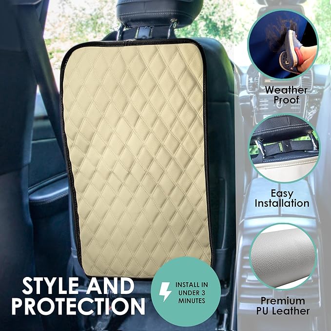 FH Group Faux Leather Auto Seat Back Kick Protectors, Heavy Duty Car Kick Mat for Kids –2-Pack Diamond Stitched Back Seat Protector, Waterproof Protection, Easy to Clean