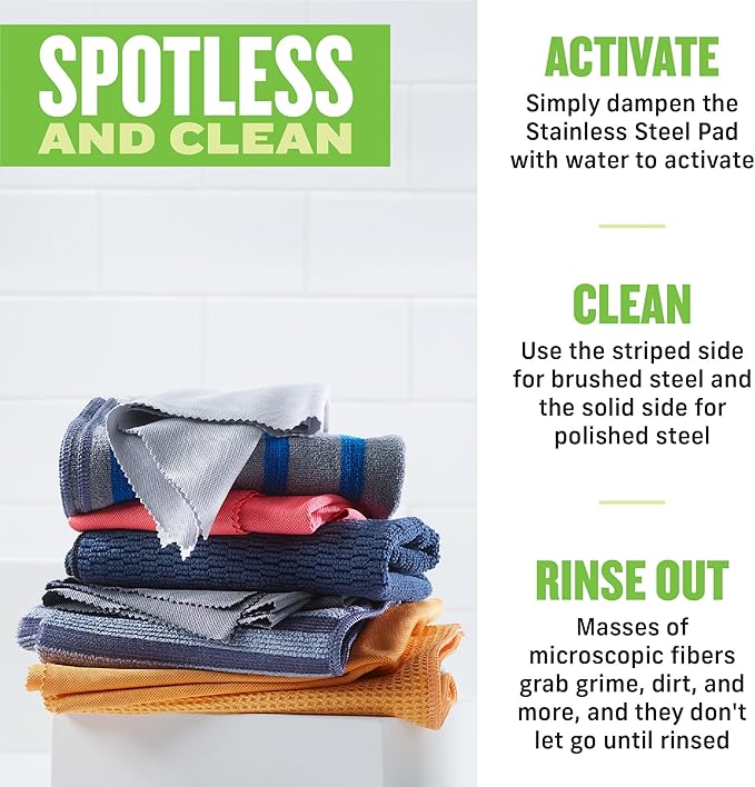 E-Cloth Stainless Steel Cleaning Kit, Microfiber Stainless Steel Cleaner for a Spotless Shine Home Appliances Including Oven, Stove and Refrigerators, Washable and Reusable, 100 Wash Promise