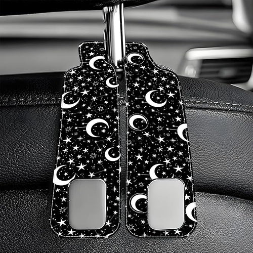 1 Pack Car Seat Headrest Hooks for Purses and Bags White Stars and Moons Bag Purse Holder for Car with Double Metal Hooks Car Purse Hanger Hanging Accessories