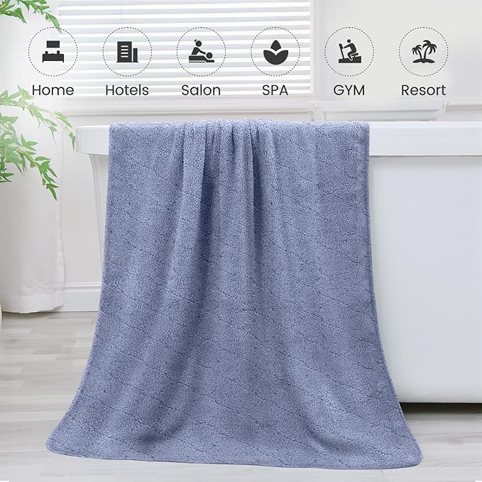 JML Microfiber Bath Towels, Ultra Soft, Super Absorbent, Fast Drying, No Fading, Large Body Towel Set for Shower, Gym, Suana, Sport, Travel, Fitness, SPA,Yoga (Coral Fleece Blue, 30 in x 60 in)