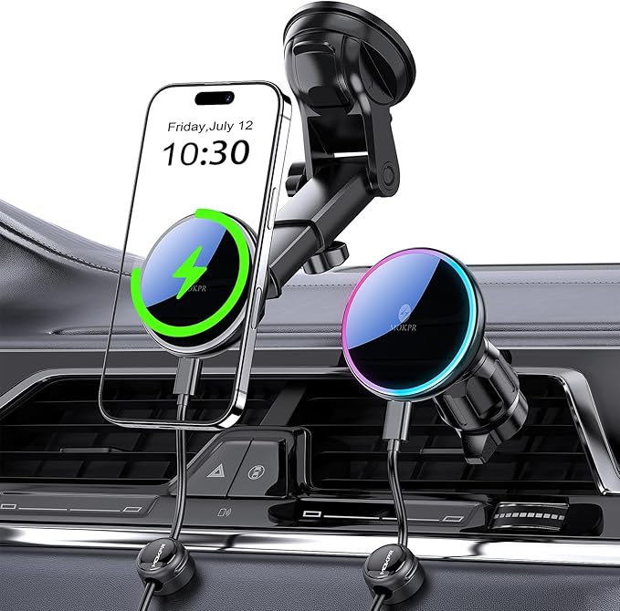 MOKPR for Mag-Safe Car Mount Charger, Magnetic Phone Holder for Your Car Charger Dash Windshield Vent Magnetic Wireless Car Charger Mount for iPhone 17 16 15 14 13 12