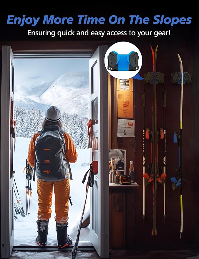Ski & Snowboard Wall Rack, Ski Wall Mount & Ski Rack Wall Mount for Garage Space-Saving, Winter Gear Organizer, Fits Any Ski or Snowboard, Nonslip Ski Holders, Garage Organization, 4 Pack