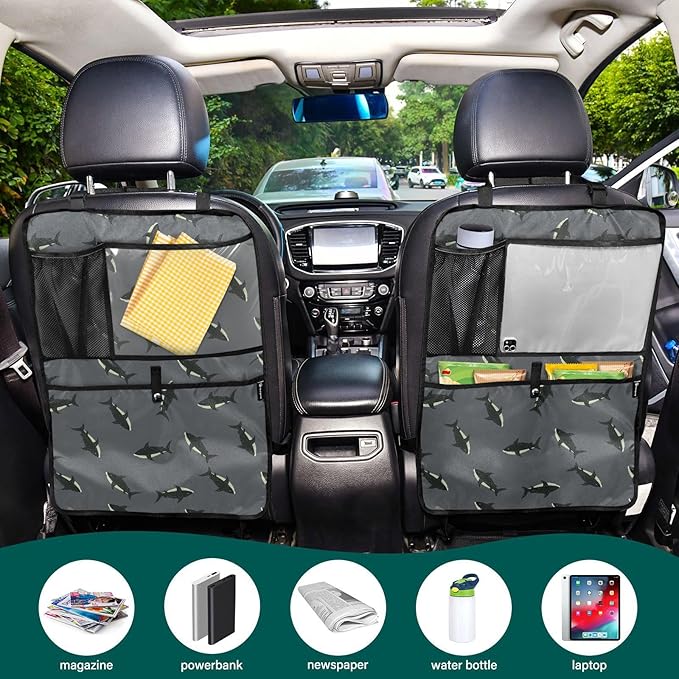 2 Pack Backseat Car Organizer with Storage Pockets Seat Back Organizers for Kids Kick Mats Backseat Protector Automotive Black Shark