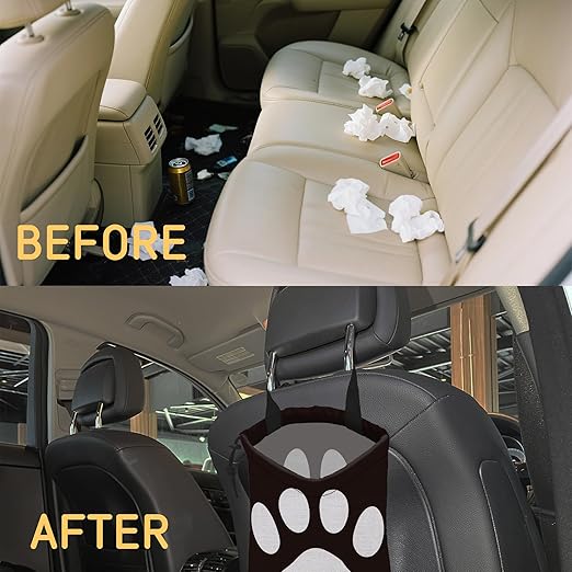 Dog Paw Car Garbage Bag, Small Car Trash Bag with Drawstring Closure and Adjustable Buckle for Car Back Seat, SUVs, Camping, Road Trips