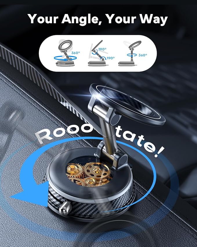 Car Phone Holder for Magsafe Car Mount [108+LBS Strongest Suction & 3000gf Magnetic] Vacuum Magnetic Phone Holders for Your Car 360° Adjustable Carbon Fiber Car Phone Mount for iPhone & Android Grey