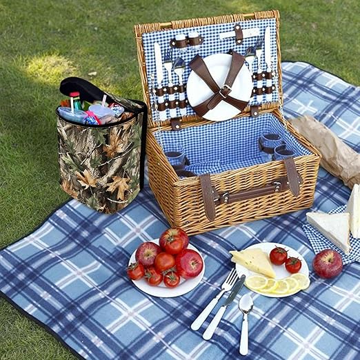 Camouflage Hunting Forest Car Trash Can with Adjustable Straps Car Trash Bin Auto Garbage Can Multipurpose Storage Box for Vehicle Travel Camping Picnicing