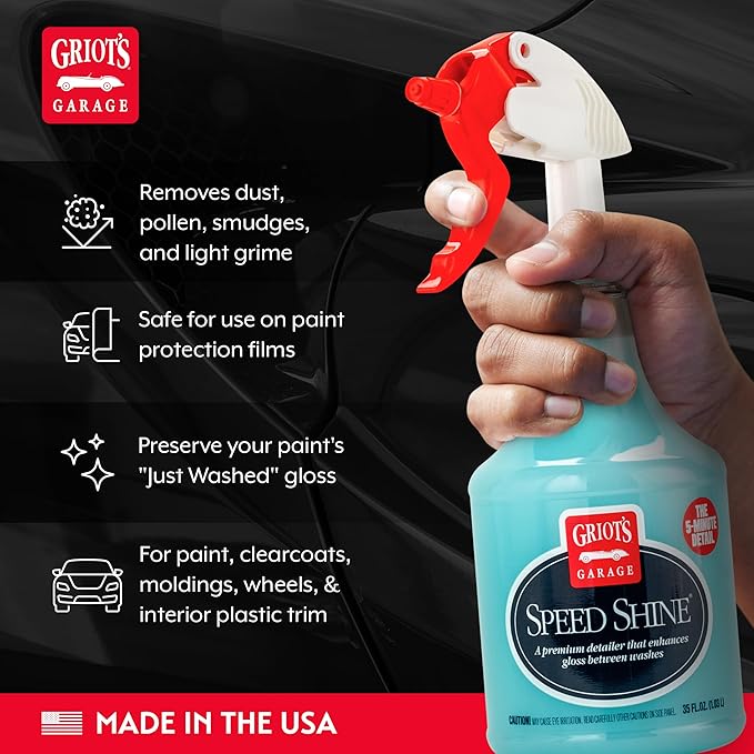 Griot's Garage Speed Shine for Car Detailing, Quick Detailer for All Exterior Surfaces, Trim and Wheels, Provides a Glossy Finish, 11146, 35 oz