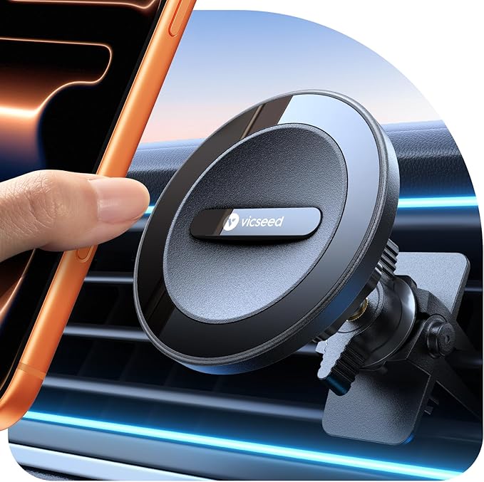 VICSEED for MagSafe Car Mount [Super Magnet Power & Vent-Safe Clip] Upgraded Steel Core Magnetic Phone Holder 360° Adjustable Hands Free Vent Mount for 17 16 15 14 13 12 Pro Max