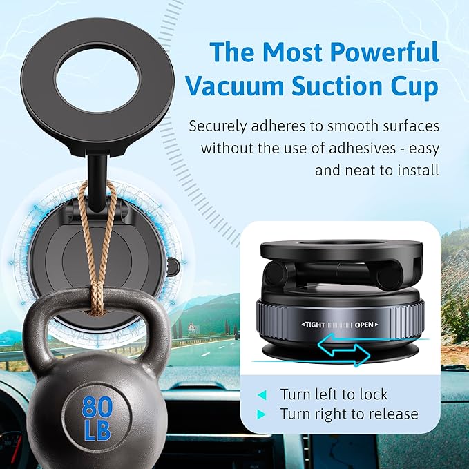 for Magnetic Car Mount, Magnetic Phone Holders for Your Car, Car Phone Holder for Magsafe[24 * N55 Strong Magnets], Suction Cup Phone Mount Car/for iPhone 17 Pro Max(Black)