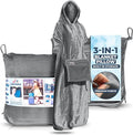 3-in-1 Travel Blanket Airplane – Compact with Bag & Pillow Combo Set, Gray Ultra-Soft Fleece | Packable Blanket Compact | Hidden Pocket | Trolley Sleeve | Carabiner | Travel Essentials