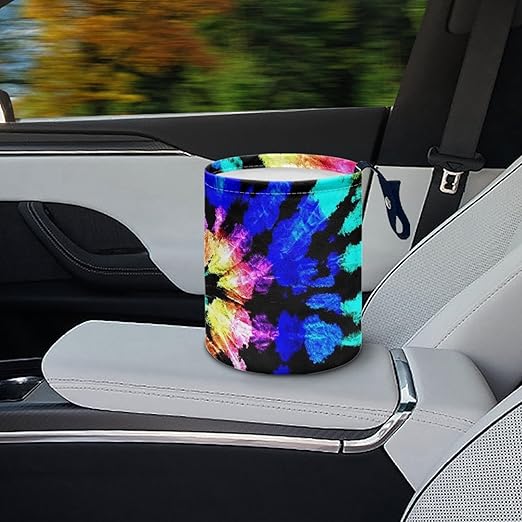 Cute Car Trash Bag, Hanging Car Organizer and Storage Bag, Trash Bin for Car Accessories, Vehicle, Travelling, Camping - Blue Tie Dye