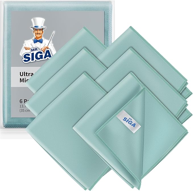 MR.SIGA Ultra Fine Microfiber Cloths for Glass, Pack of 6, 35 x 40 cm 13.7" x 15.7"