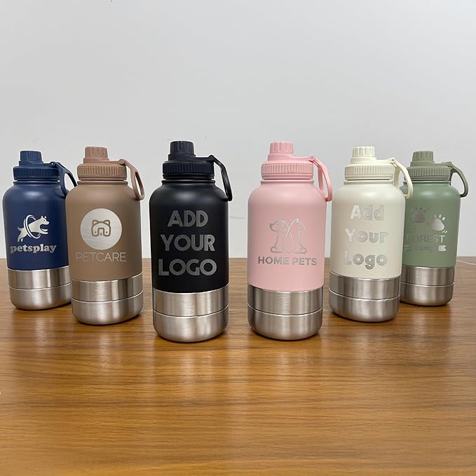 TEEAMORE Add Your Logo Water Tumbler with Bowls Personalized Stainless Steel Travel Bottle Dark Green