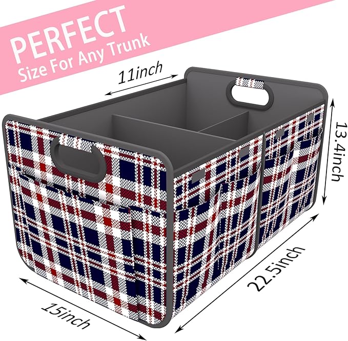 Homeve Trunk Organizer, Car Storage, Reinforced Handles, Collapsible Multi-Compartment Car Organizers, Foldable, Waterproof, 600D Oxford Polyester (Navy Blue Ripple, 2 Compart)