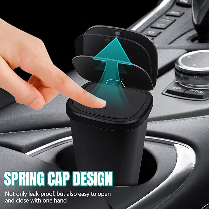 Car Trash Can with Lid, Portable Mini Trash Cup for Cars, Automotive Cup Holder Garbage Can with Garbage Bags, Leakproof Auto Waste Storage Bin Organizer, Universal Car Accessories