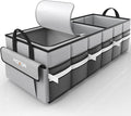 HOTOR Trunk Organizer - Car Organizer with Built-In Leakproof Car Cooler, Collapsible Trunk Organizer with Cooler for Car, SUV, Sedan, with Base Panel (3 Compartments, Grey),31.9"×12.6"×10.6"