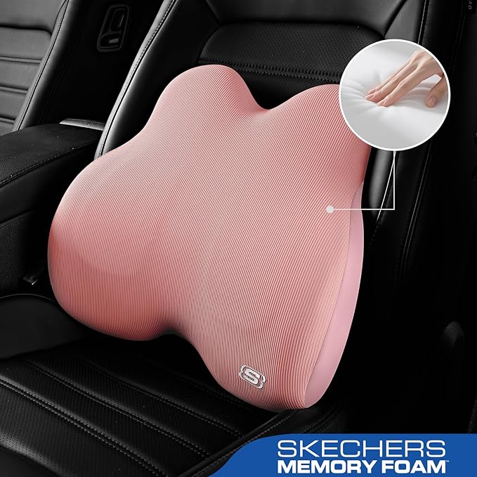 Skechers Women’s Lumbar Pillow,Memory Foam Lumbar Support Pillow for Office,Chair Lower Back Pain Relief Lumbar Pillow,Ergonomic Design Back Support Pillow for Office Chair,Car,Home,Travel,Pink