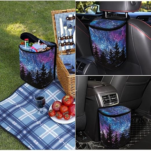 1.2 Gallons Car Garbage Bag Hanging, Aurora Forest Trash Bin for Car, Adjustable Hanging for Tail of Console/Back of Seats, Odor-Free with Zipper Leak-Proof Lid Design, Mini and Convenient