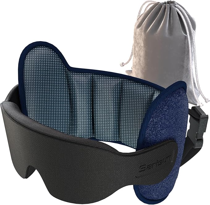 Travel Pillow, Upgrade Airplane Pillow for Long Flight, 360° Support Headrest, Travel Neck Pillow Eye Masks for Sleep, Compact Airplane Travel Essentials, Stop Bobblehead, Mottled Blue