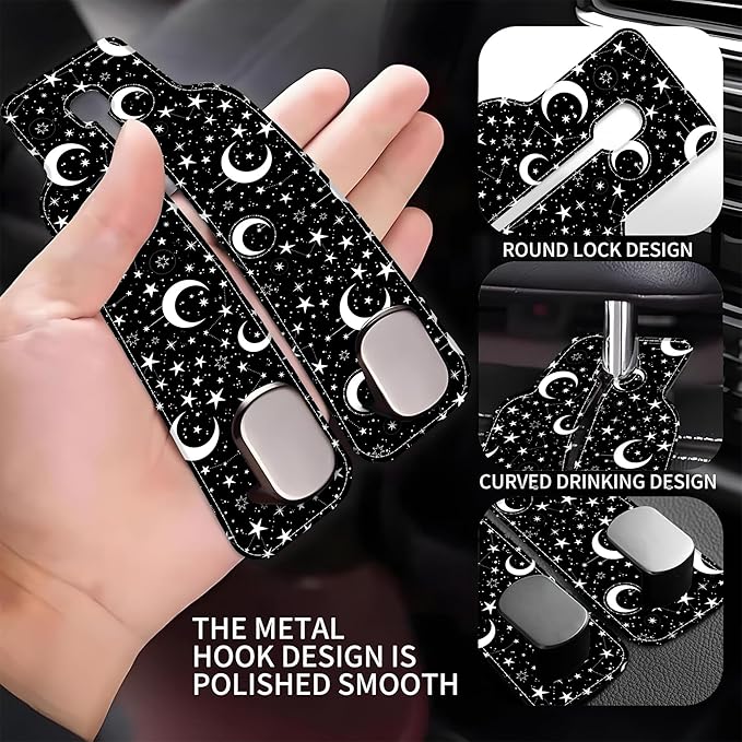 1 Pack Car Seat Headrest Hooks for Purses and Bags White Stars and Moons Bag Purse Holder for Car with Double Metal Hooks Car Purse Hanger Hanging Accessories