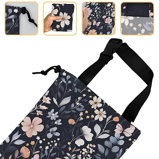 Watercolor Spring Floral Car Trash Bag, Hanging Drawstring Car Garbage Bag,Canvas Car Back Seat Organizer with Adjustable Buckle for Men and Women