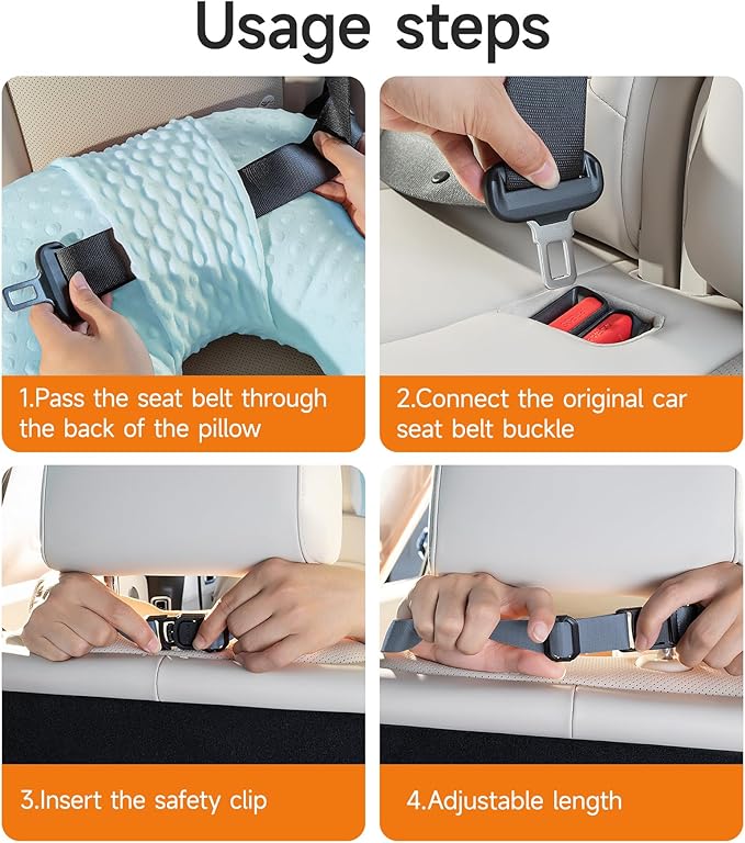 BEBAS U-Shaped Kids Travel Pillow for Car, Road Trip Essentials, Soft Neck Support for Long Trips, Adjustable Strap for Car Seats Airplane, Great Gift Idea (Blue Unicorn)